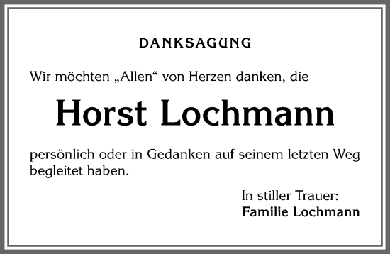 Traueranzeige von Horst Lochmann von Allgäuer Zeitung,Kempten