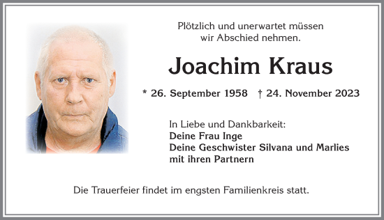 Traueranzeige von Joachim Kraus von Allgäuer Zeitung,Kempten