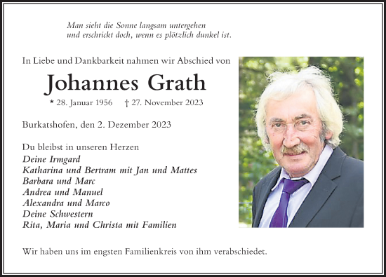Traueranzeige von Johannes Grath von Der Westallgäuer
