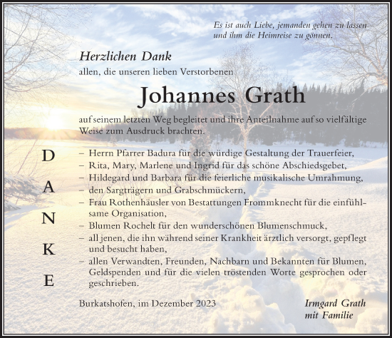 Traueranzeige von Johannes Grath von Der Westallgäuer