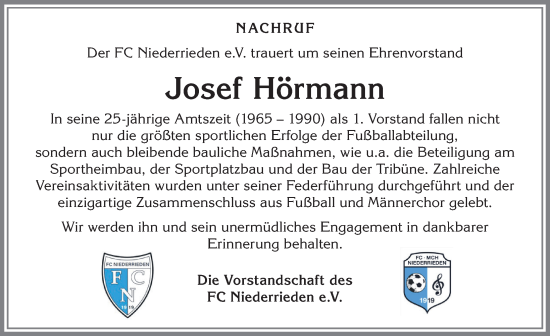 Traueranzeige von Josef Hörmann von Memminger Zeitung