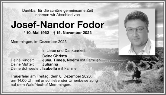 Traueranzeige von Josef-Nandor Fodor von Memminger Zeitung