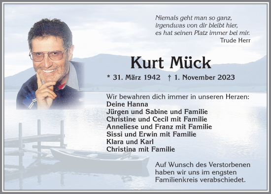 Traueranzeige von Kurt Mück von Allgäuer Zeitung, Kaufbeuren/Buchloe