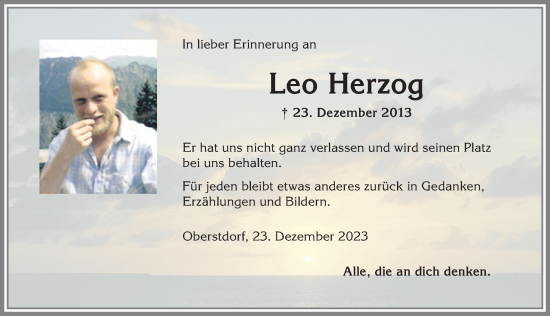 Traueranzeige von Leo Herzog von Allgäuer Anzeigeblatt