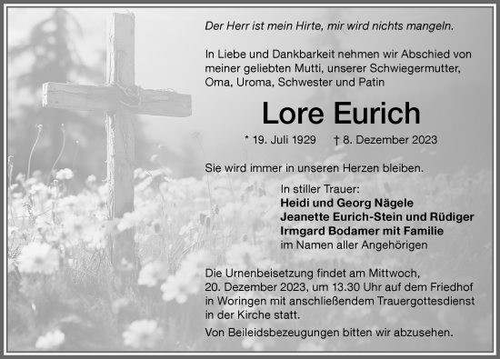 Traueranzeige von Lore Eurich von Memminger Zeitung
