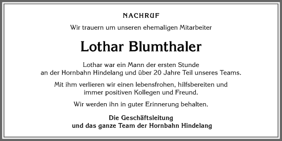 Traueranzeige von Lothar Blumthaler von Allgäuer Anzeigeblatt