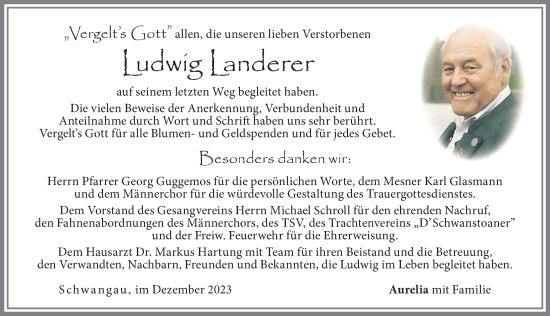 Traueranzeige von Ludwig Landerer von Allgäuer Zeitung, Füssen