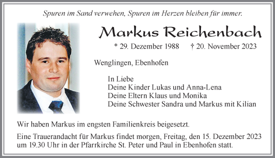 Traueranzeige von Markus Reichenbach von Allgäuer Zeitung, Marktoberdorf