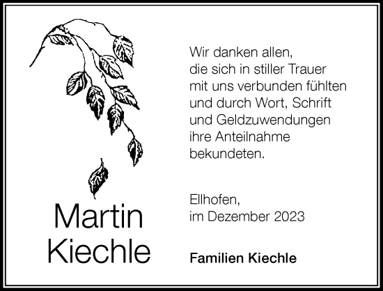 Traueranzeige von Martin Kiechle von Der Westallgäuer