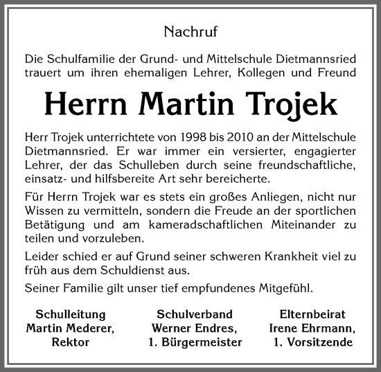 Traueranzeige von Martin Trojek von Allgäuer Zeitung,Kempten