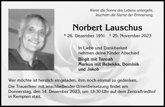 Traueranzeige von Norbert Lauschus von Allgäuer Zeitung,Kempten
