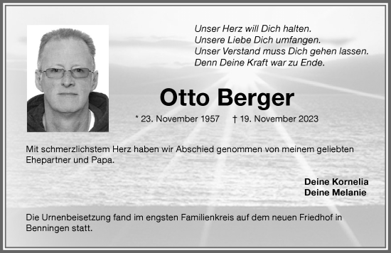 Traueranzeige von Otto Berger von Memminger Zeitung