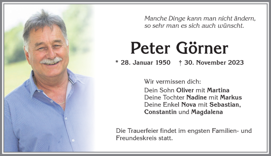 Traueranzeige von Peter Görner von Allgäuer Zeitung, Kaufbeuren/Buchloe