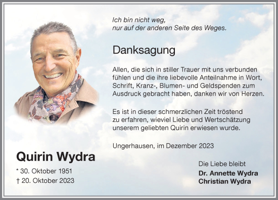 Traueranzeige von Quirin Wydra von Memminger Zeitung