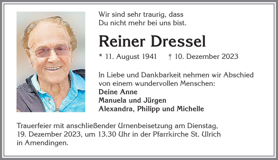 Traueranzeige von Reiner Dressel von Memminger Zeitung