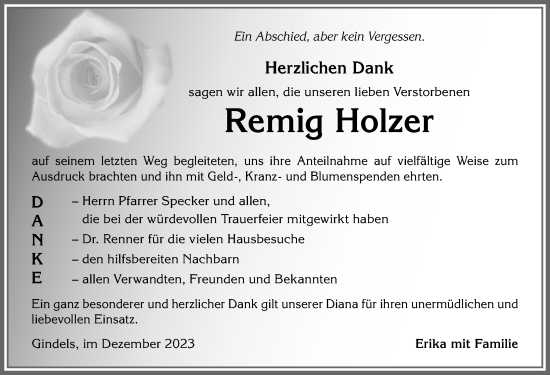 Traueranzeige von Remig Holzer von Allgäuer Zeitung,Kempten