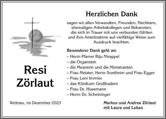 Traueranzeige von Resi Zörlaut von Allgäuer Zeitung,Kempten