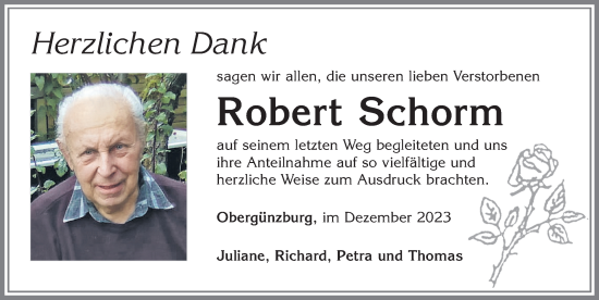 Traueranzeige von Robert Schorm von Allgäuer Zeitung, Marktoberdorf