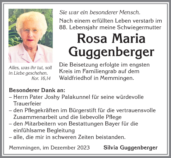 Traueranzeige von Rosa Maria Guggenberger von Memminger Zeitung