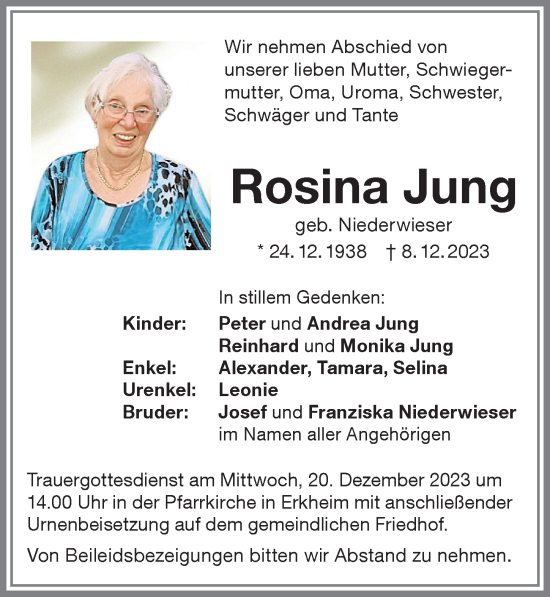 Traueranzeige von Rosina Jung von Memminger Zeitung