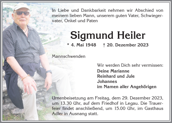 Traueranzeige von Sigmund Heiler von Memminger Zeitung