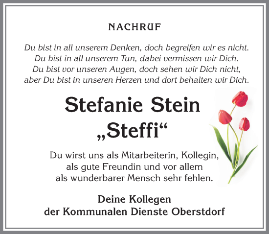 Traueranzeige von Stefanie Stein von Allgäuer Anzeigeblatt