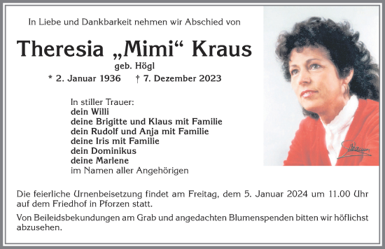 Traueranzeige von Theresia Kraus von Allgäuer Zeitung, Kaufbeuren/Buchloe