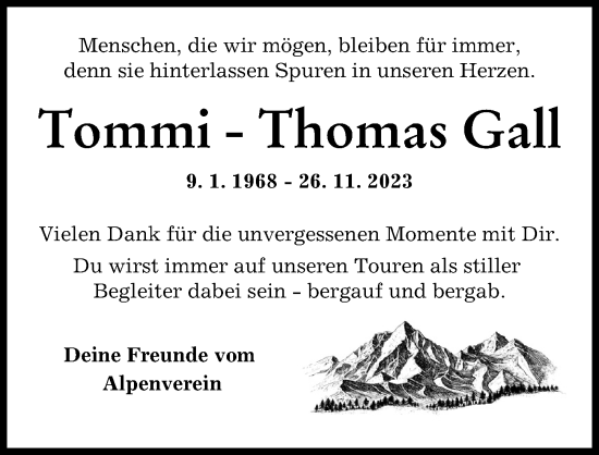 Traueranzeige von Thomas Gall von Augsburger Allgemeine, Mindelheimer Zeitung