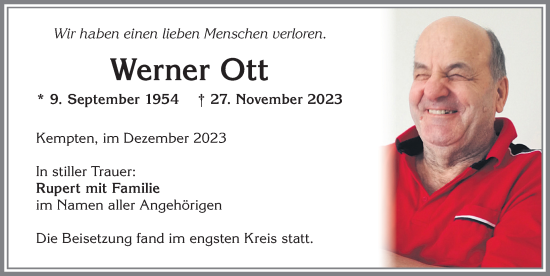Traueranzeige von Werner Ott von Allgäuer Zeitung,Kempten