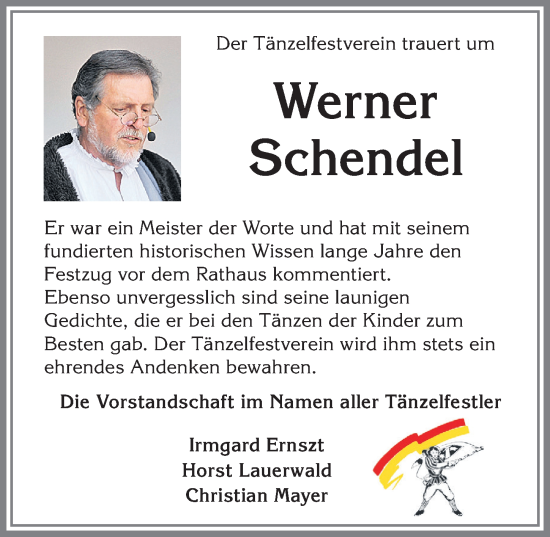 Traueranzeige von Werner Schendel von Allgäuer Zeitung, Kaufbeuren/Buchloe