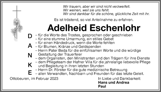 Traueranzeige von Adelheid Eschenlohr von Memminger Zeitung