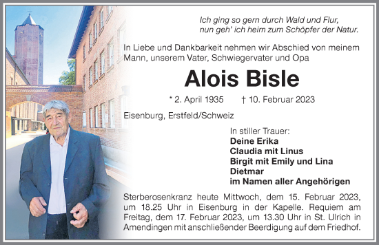 Traueranzeige von Alois Bisle von Memminger Zeitung