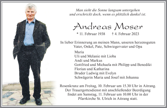 Traueranzeige von Andreas Moser von Allgäuer Zeitung, Marktoberdorf