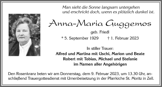 Traueranzeige von Anna-Maria Guggemos von Allgäuer Zeitung, Füssen