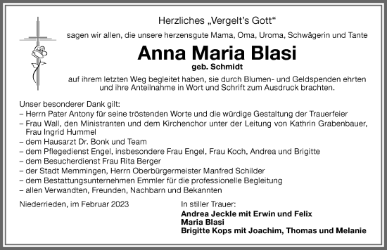 Traueranzeige von Anna Maria Blasi von Memminger Zeitung
