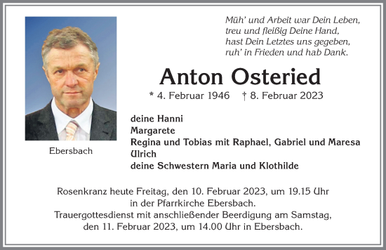 Traueranzeige von Anton Osteried von Allgäuer Zeitung, Marktoberdorf