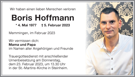 Traueranzeige von Boris Hoffmann von Memminger Zeitung
