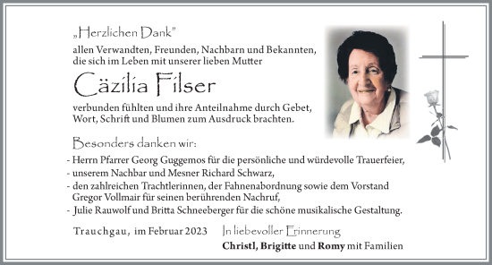 Traueranzeige von Cäzilia Filser von Allgäuer Zeitung, Füssen