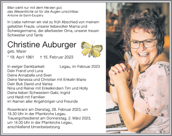 Traueranzeige von Christine Auburger von Allgäuer Zeitung,Kempten