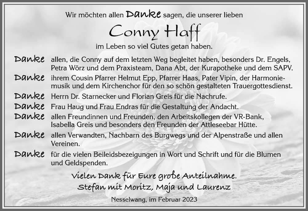  Traueranzeige für Conny Haff vom 25.02.2023 aus Allgäuer Zeitung, Füssen