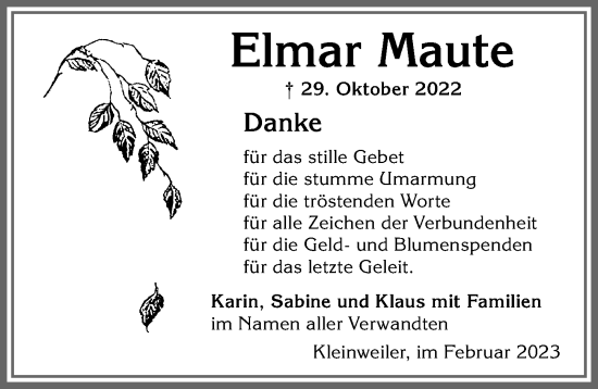 Traueranzeige von Elmar Maute von Mindelheimer Zeitung, Augsburger Allgemeine