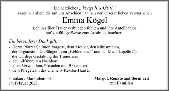 Traueranzeige von Emma Kögel von Allgäuer Zeitung, Marktoberdorf