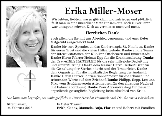 Traueranzeige von Erika Miller-Moser von Augsburger Allgemeine, Mindelheimer Zeitung