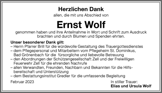Traueranzeige von Ernst Wolf von Memminger Zeitung