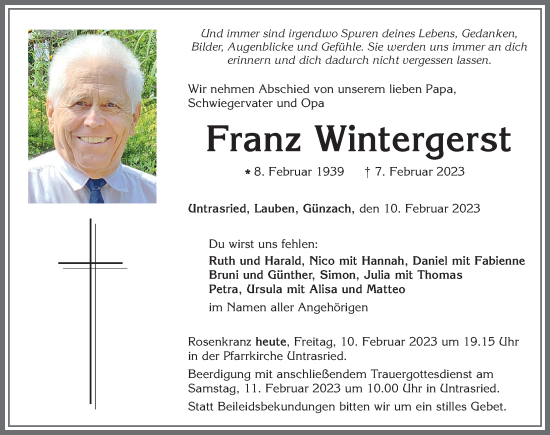 Traueranzeige von Franz Wintergerst von Allgäuer Zeitung, Marktoberdorf