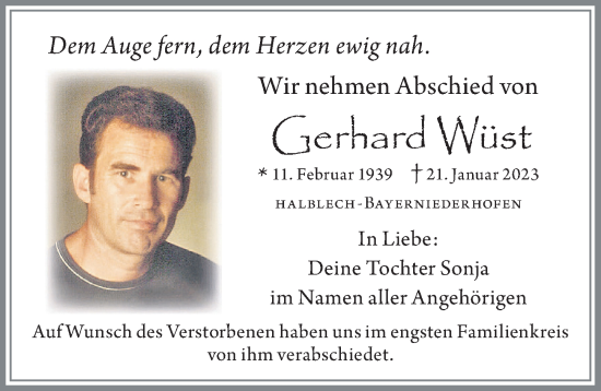 Traueranzeige von Gerhard Wüst von Allgäuer Zeitung, Füssen