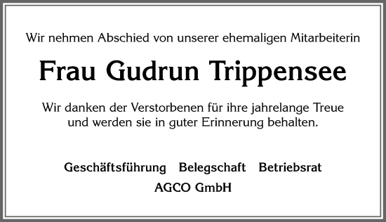 Traueranzeige von Gudrun Trippensee von Allgäuer Zeitung, Marktoberdorf