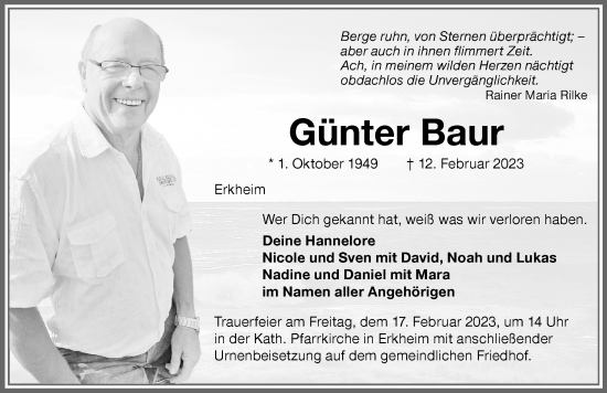 Traueranzeige von Günter Baur von Memminger Zeitung