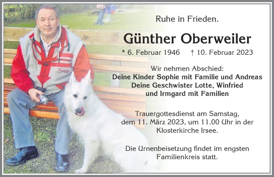 Traueranzeige von Günther Oberweiler von Allgäuer Zeitung, Kaufbeuren/Buchloe