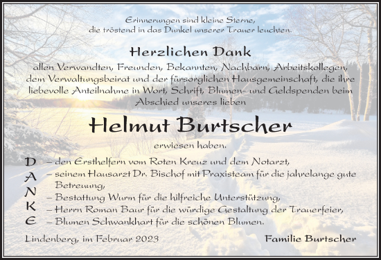 Traueranzeige von Helmut Burtscher von Der Westallgäuer